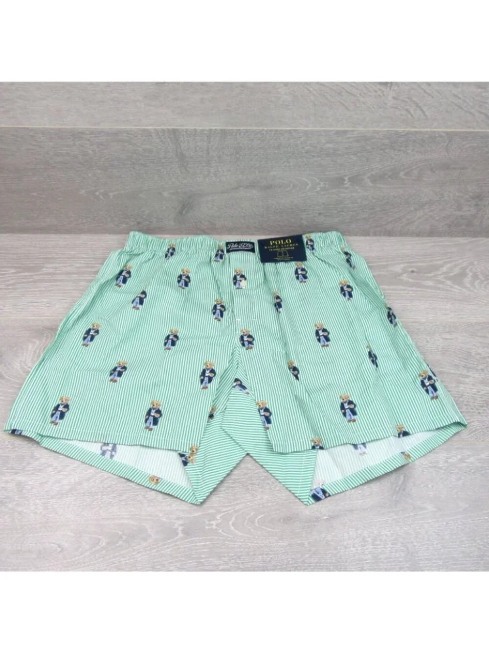 Polo Ralph Lauren Striped Morning Bear Boxer Shorts Men's Size Medium NEW